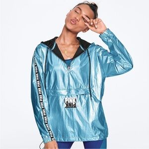 VICTORIA'S SECRET PINK TURQUOISE METALLIC PARACHUTE HOODIE SZ S